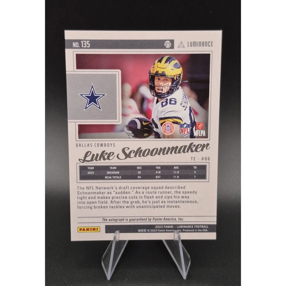 2023 Panini Luminance Luke Schoonmaker #135 Rookie Autograph /350 (RC) Cowboys